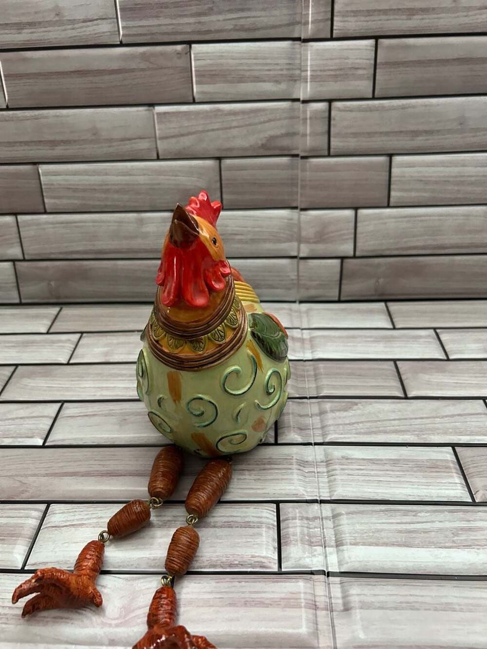 Ceramic Shelf Sitter Rooster Figurine With Dangling Legs